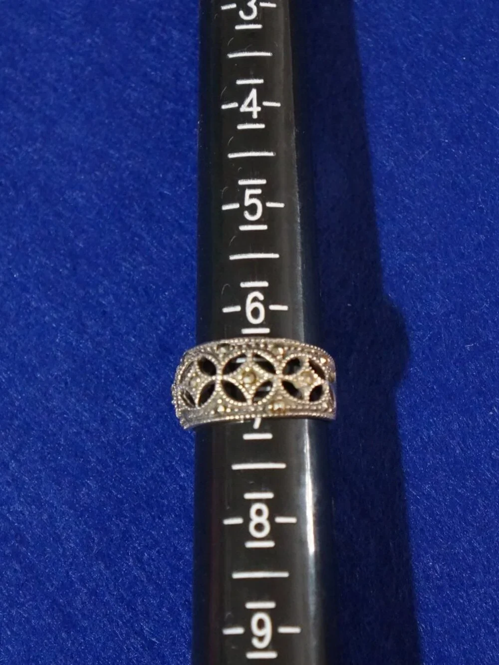 Vintage Sterling Silver 925 Marcasite Wide Filigree Band Ring Size 6.75